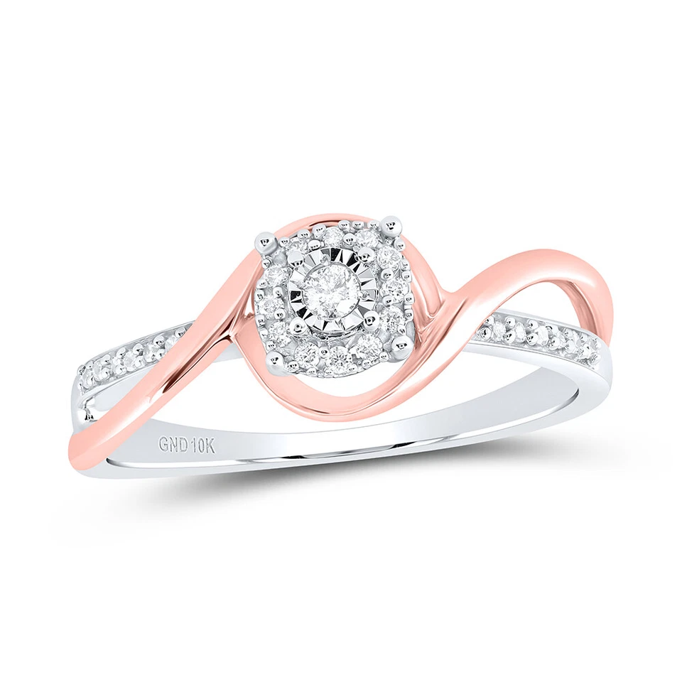 10kt Two-tone Gold Womens Round Diamond Solitaire Promise Bridal Ring 1/8 Cttw - Image 1 of 1