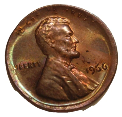 RARE 1966 Broadstruck NO Collar error Coin Lincoln Mem Cent penny Broadstrike - Image 1 of 4
