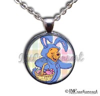 Winnie the Pooh Easter Bunny Handmade Glass Pendant Necklace