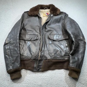 Vintage Schott Jacket Men 38 Brown Leather Flight Coat Aviator Air Force Sherpa - Picture 1 of 19