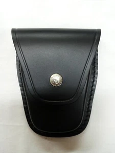 PORTAMANETTE NERO CHIUSO IN CUOIO PORTA MANETTE DA CINTA CONTENITORE VIGILANZA - Picture 1 of 1