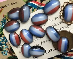Vintage Glas Cabochons, oval 14/10 mm, Western Germany, rot weiß blau #B120 A - Bild 1 von 12