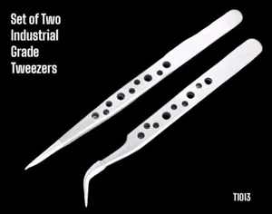 2 Pieces Industrial Anti-Static Extra Thick Curved & Straight Tip Tweezers T1013 - Picture 1 of 4