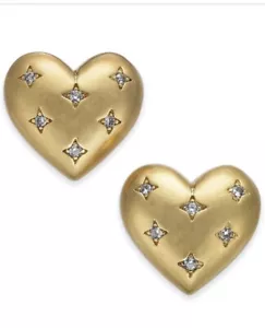 $58 Kate Spade gold tone pave heart earrings #617 - Picture 1 of 9
