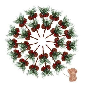 24Pieces Christmas Artificial Pine Needle/Pick Decorations 1 Pack Jute Twine - Picture 1 of 7
