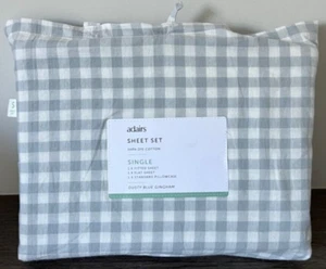 Adairs single Bed Sheet Set yarn dye cotton dusty blue gingham brand new cotton - Picture 1 of 3