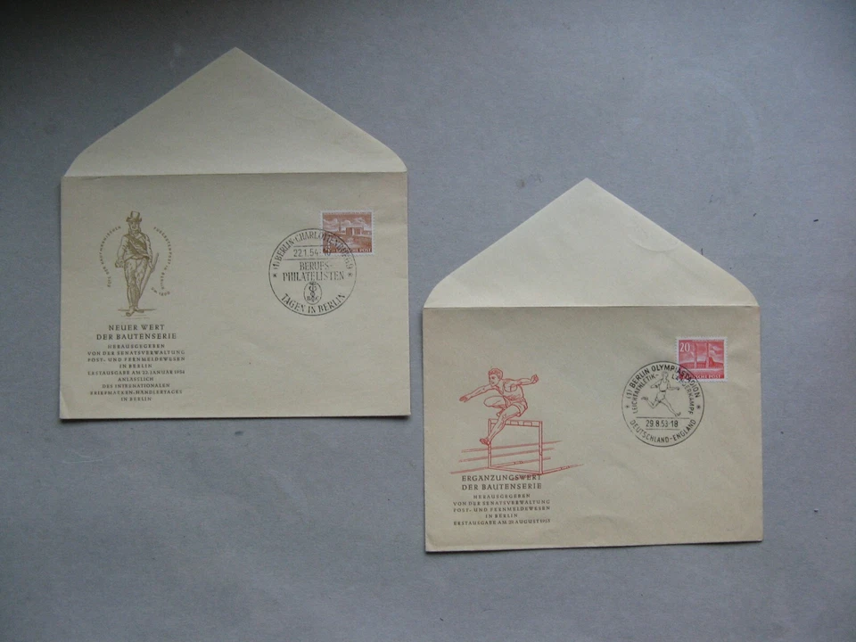 GERMANY BRD BERLIN, 2x cover FDC 1953, Olympic Stadium, Expo building - Image 1 of 1
