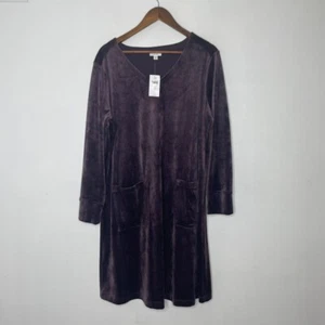 J Jill Tunic Dress Size 1X Velvet Purple Pocket V-neck Shift Long Sleeve NEW - Picture 1 of 6