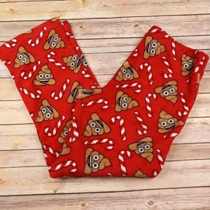 Emoji Girls Large 12/14 Poop Emoji Candy Canes Red Plush Fleece Lounge Pants - Picture 1 of 4