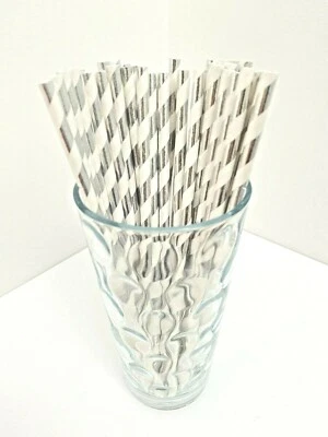Silver Paper Biodegradable Straw 25/50/100/200 pc Party Birthday Wedding Baby - Image 1 of 2