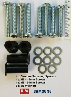 Kit de tornillos de montaje en pared M8 45 mm 50 mm + espaciadores la mayoría de los televisores Samsung serie K, M, N y RU