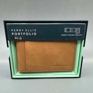 Portafolio Perry Ellis para Hombres Cuero Tostado Estuche para Tarjetas Billetera Clip para Dinero - Imagen 1 de 4