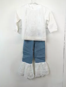 Toddler Girl 4-5T Pants & Shirt Set Jeans White Lace Ruffle Hem Pull On Pants - Picture 1 of 7
