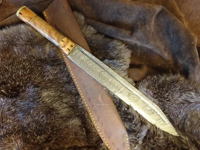 Sax Mittelalter Wikingermesser Damaszener Handgeschmiedet Holzgriff (VK41o) - Bild 1 von 4