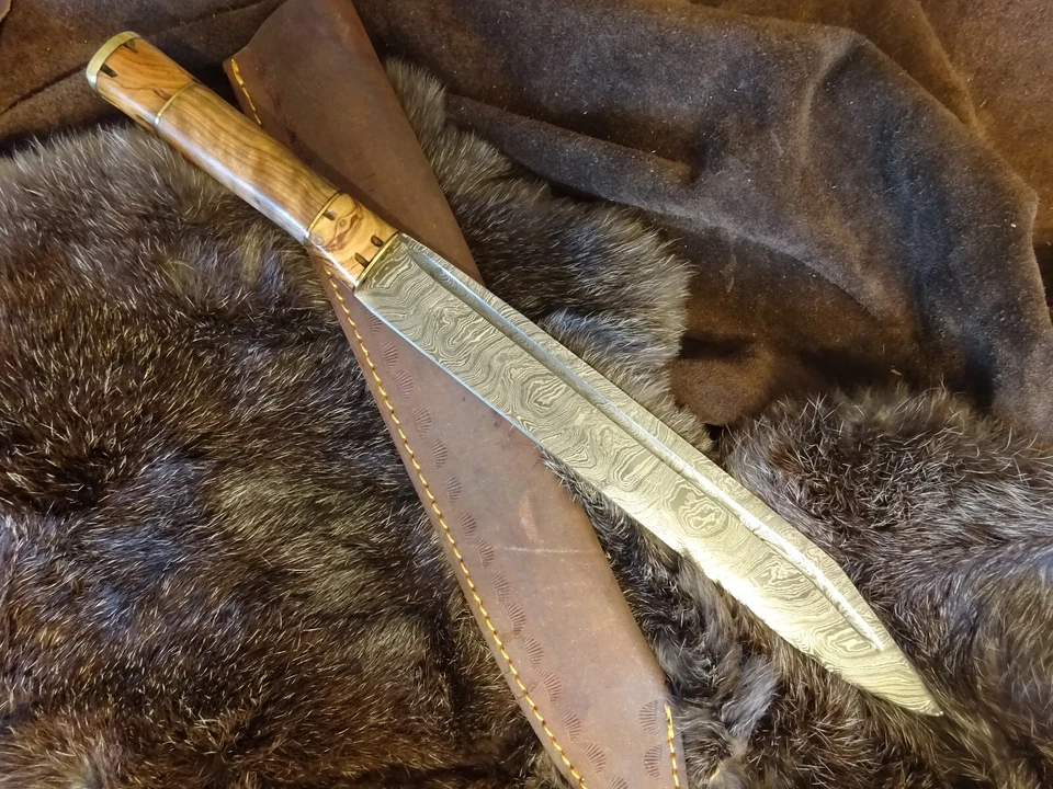 Sax Mittelalter Wikingermesser Damaszener Handgeschmiedet Holzgriff (VK41o) - Bild 1 von 4