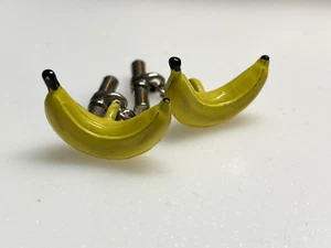 Vintage Cufflinks Jewellery Silver Metal Enamel Yellow Banana Chain - Picture 1 of 7