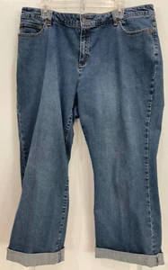Liz & Co Woman Stretch Ankle Jeans Size 18W Blue 5 Pocket Hemmed Cuffed 140 - Picture 1 of 7