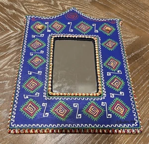VTG Mexican Sm Paper Mache Multicolor Hanging Wall Mirror Signed 1978 Folk Art - Picture 1 of 13