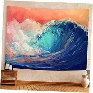 Ocean Waves Tapestry Wall Hanging for Guys Boys Bedroom, Sea Wave 60"W x 40"H - Picture 1 of 4