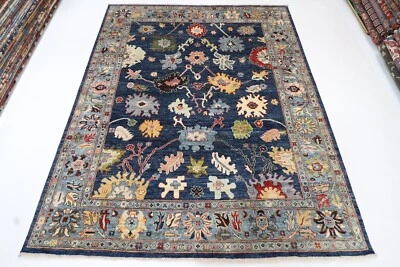 8 x 10 ft Oushak Navy Blue Area Rug Afghan Hand Knotted Wool Bedroom Kitchen - Image 1 of 4