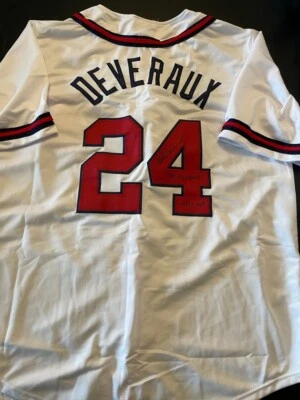 Camiseta firmada por Mike Devereaux de los Bravos con dos inscripciones WCOA Foto 1 de 4