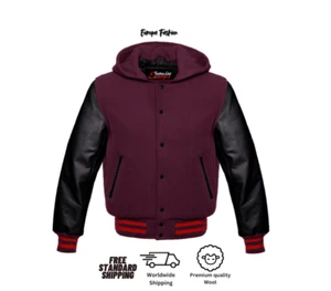 Moda Universitaria Béisbol Capucha Letterman Chaqueta Cuero Real Mangas - Imagen 1 de 4