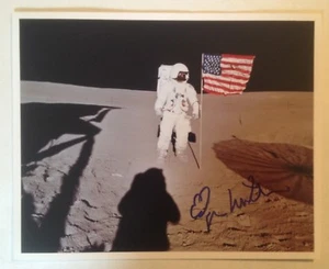 Astronaut Edgar Mitchell Signed Photograph on the Moon with Flag (Apollo 14) - Picture 1 of 2