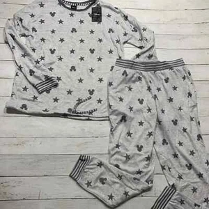 New Disney Mickey Mouse Gray Print 2-piece Pajamas Lounge Set Size Lg Soft Comfy - Picture 1 of 9