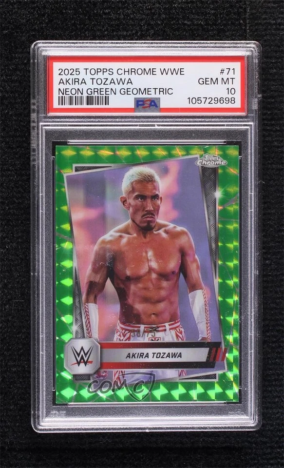2025 Chrome WWE Neon Green Geometric Refractor /75 Akira Tozawa PSA 10 GEM MT - Image 1 of 2