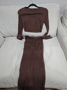 Forever 21 Skirt Top Set Sleeve Top Skirt Brown Size M Woman Girls Youth Fashion - Picture 1 of 8