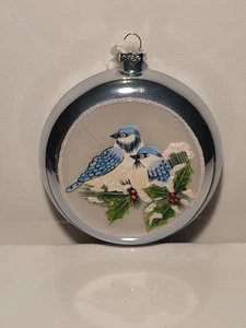 Medaglione vintage giacche blu in vischio blu glitter vetro ornamento 4,5" - Foto 1 di 14