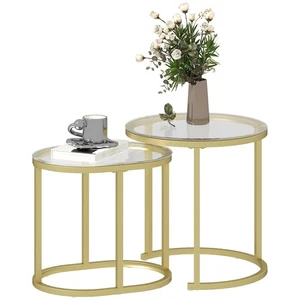 HOMCOM 2 Pcs Modern Coffee Table with Tempered Glass Side Tables Clear - Picture 1 of 11