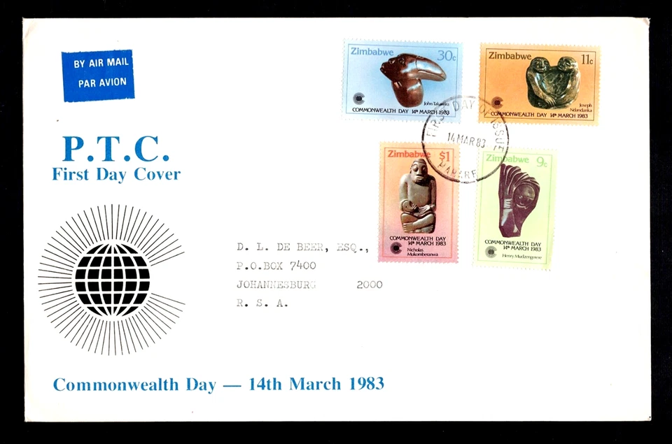 ZIMBABWE (was RHODESIA), 1983 Commonwealth Day Full set of Art on FDC used - Image 1 of 1