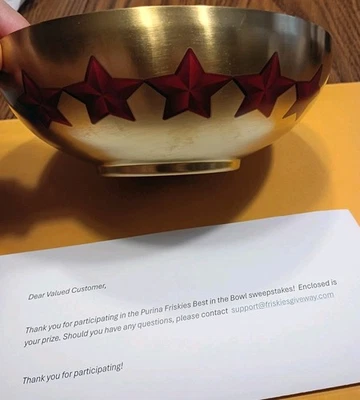 Purina Friskies Cat Food Bowl Dish Gold Aluminum 5 Stars Contest Prize Unique 😺 - Image 1 of 4
