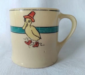Vintage Roseville Pottery Puddle Jumper Duck Mug Ohio Red Hat Boots Galoshes Kid - Picture 1 of 12