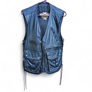 Harley-Davidson Leather Vest M Made in USA Zip Front Lace Sides Clean Slate - Picture 1 of 11