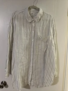 NEW Banana Republic Linen Womens L/S XL Oversized White Blue Striped - Bild 1 von 6