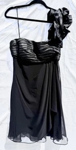 JS Collections Formal Black Bridesmaid Prom Dress Floral One Shoulder Pleated 8 - Picture 1 of 7