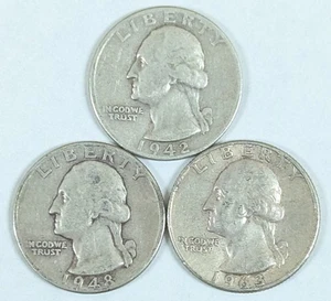 Washington Silver Quarters 3 Different Dates - Picture 1 of 3
