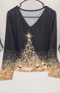 Beautiful gold And black Christmas Shirt Long Sleeve size extra large - Picture 1 of 5