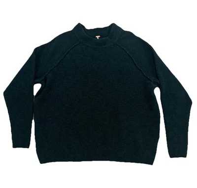 Free People Dark Green Mock Neck Oversized Wool Blend Sweater Sz Large Women’s - Image 1 of 4