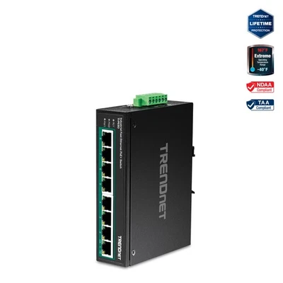 TRENDnet TI-PE80 8-Port Industrial Fast Ethernet PoE+ DIN-Rail Switch - Image 1 of 4