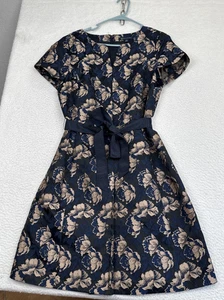 Brooks Brothers Women Formal Navy Floral Jacquard Print Cocktail Midi Dress 10 - Picture 1 of 24