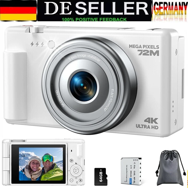 72MP Digitalkamera Kompakt 4K Fotokamera &270°Flip 2.8" Bildschirm Anti-Shake DE - Bild 1 von 4