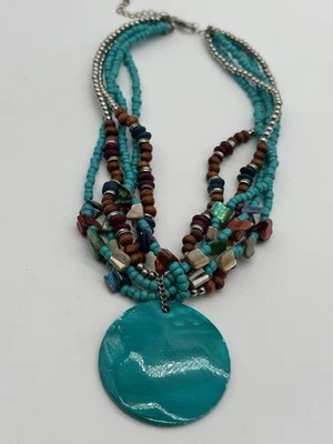 "Collar llamativo colgante de metal turquesa multicolor con cuentas multicolor de 10""" Foto 1 de 4