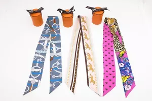 Authentic HERMES Twilly Scarf 3 Sets with Box 100% Silk - Picture 1 of 17