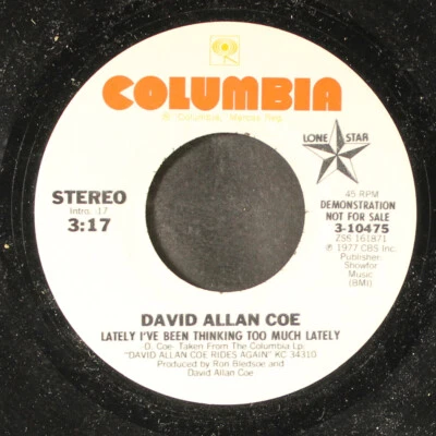 DAVID ALLAN COE: lately i've been thinking too much lately COLUMBIA 7" Single - Image 1 of 2