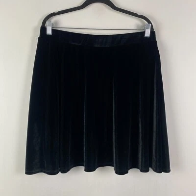 Modcloth Black Velvet Mini Skater Skirt Size 1X Pinup Rockabilly - Image 1 of 4