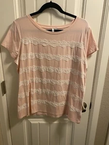 Neu mit Etikett Elle XL Top rosa Spitze Streifen Shirt X Large brandneu - Bild 1 von 8