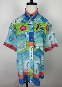 Vintage 90s Tropical Floral Shirt S / M Sheer Beach Coverup Ocean Colorful Retro - Picture 1 of 13